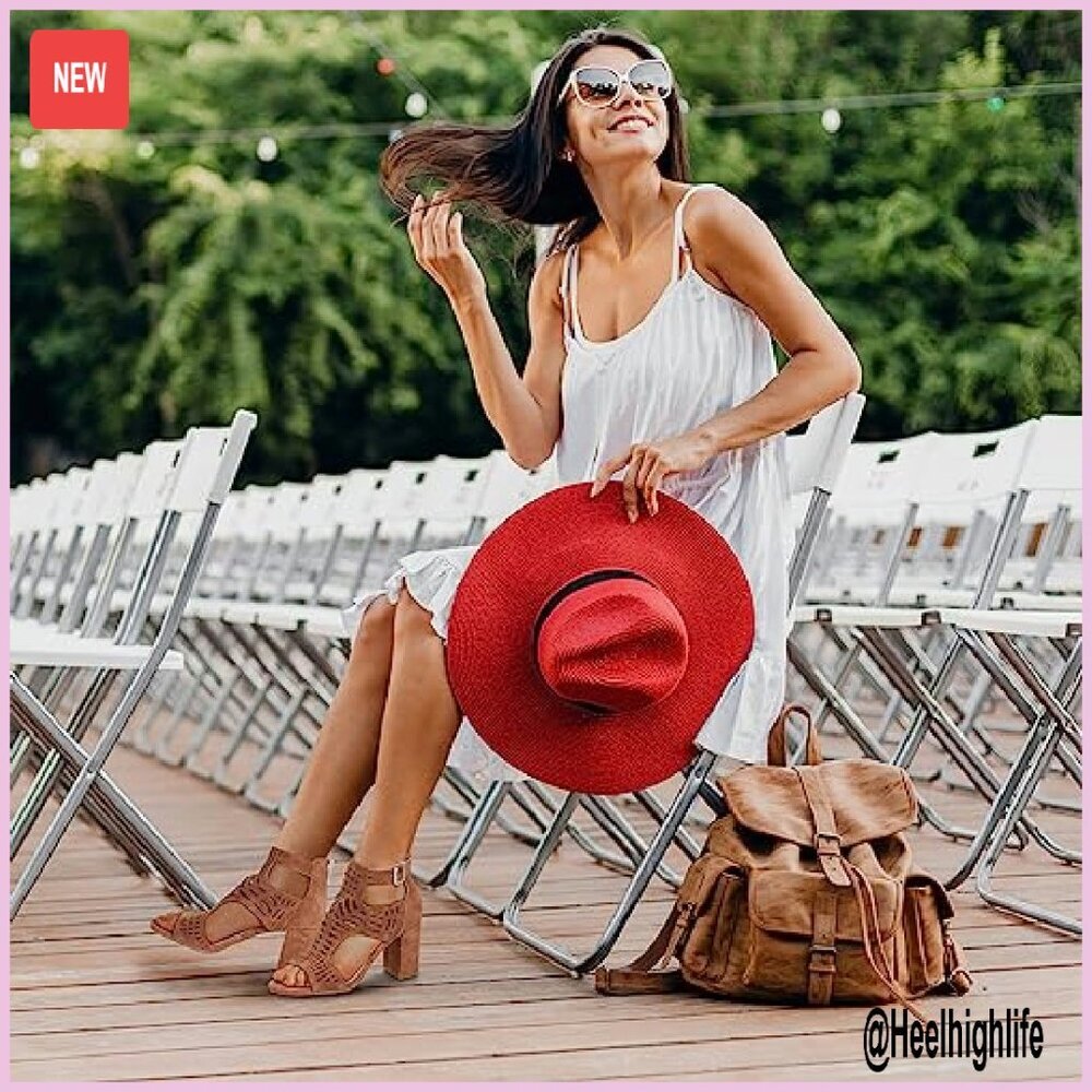 Chunky Heeled Sandals 3.14" Block Heel Bohemian Cutout Open Toe Summer - Picture 3 of 8
